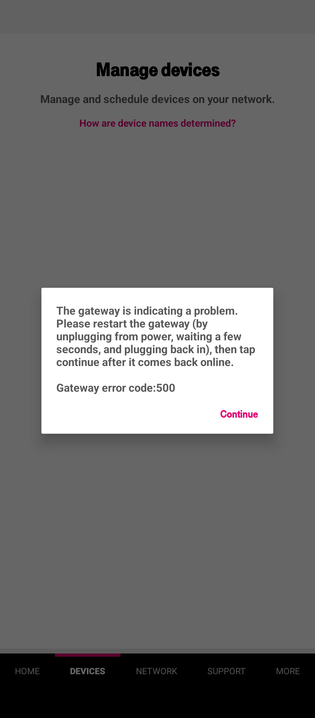 tmobile error of Can't Send Message Error 500