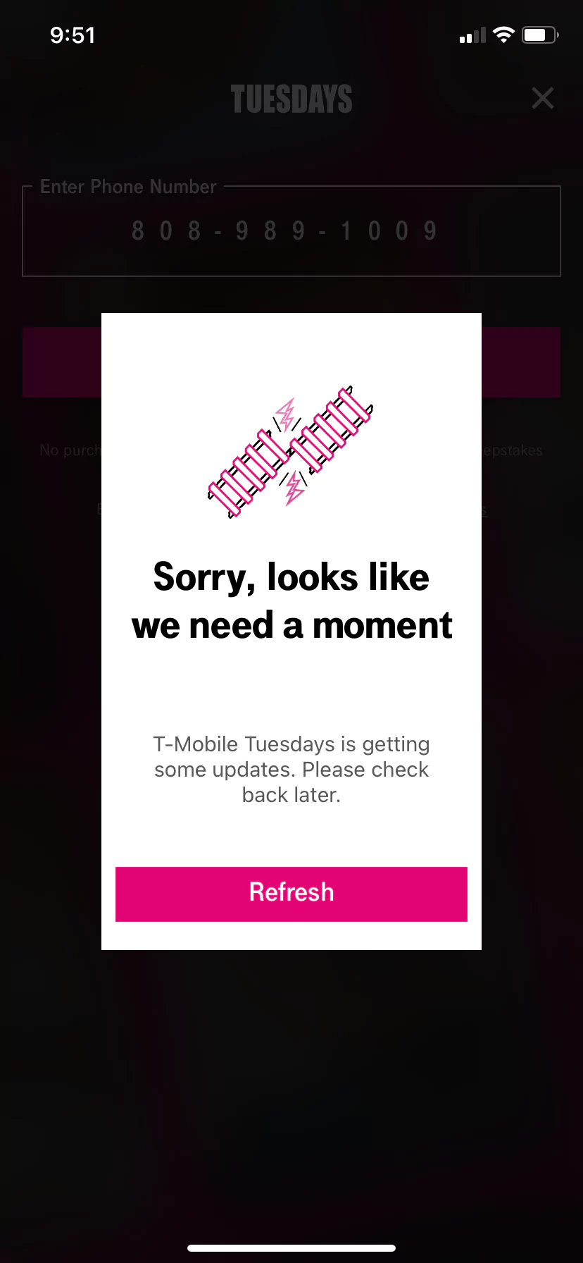 screenshot of need a movement with tmobile tuesday and t life app