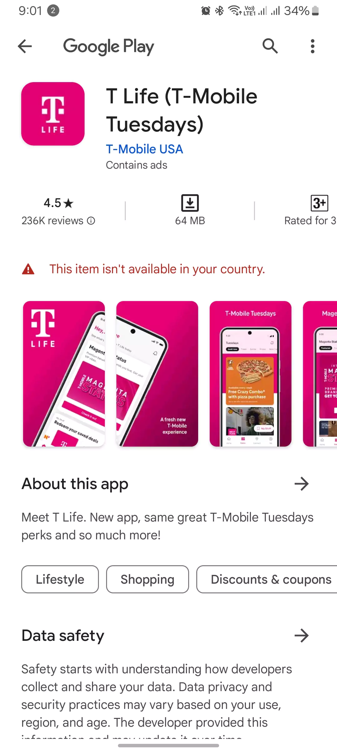 screenshot of tlife app from google paly store